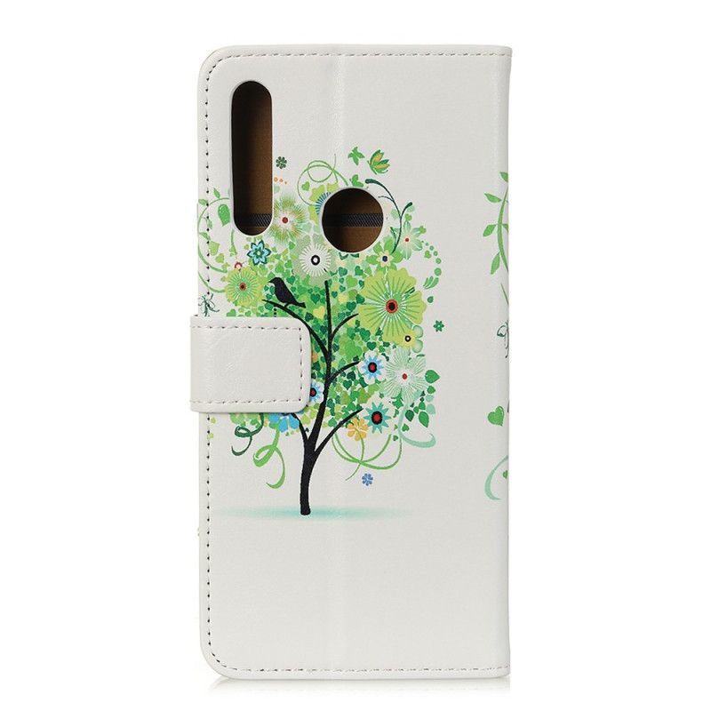 Flip Cover Huawei Y6p Grøn Mobilcover Blomstrende Træ