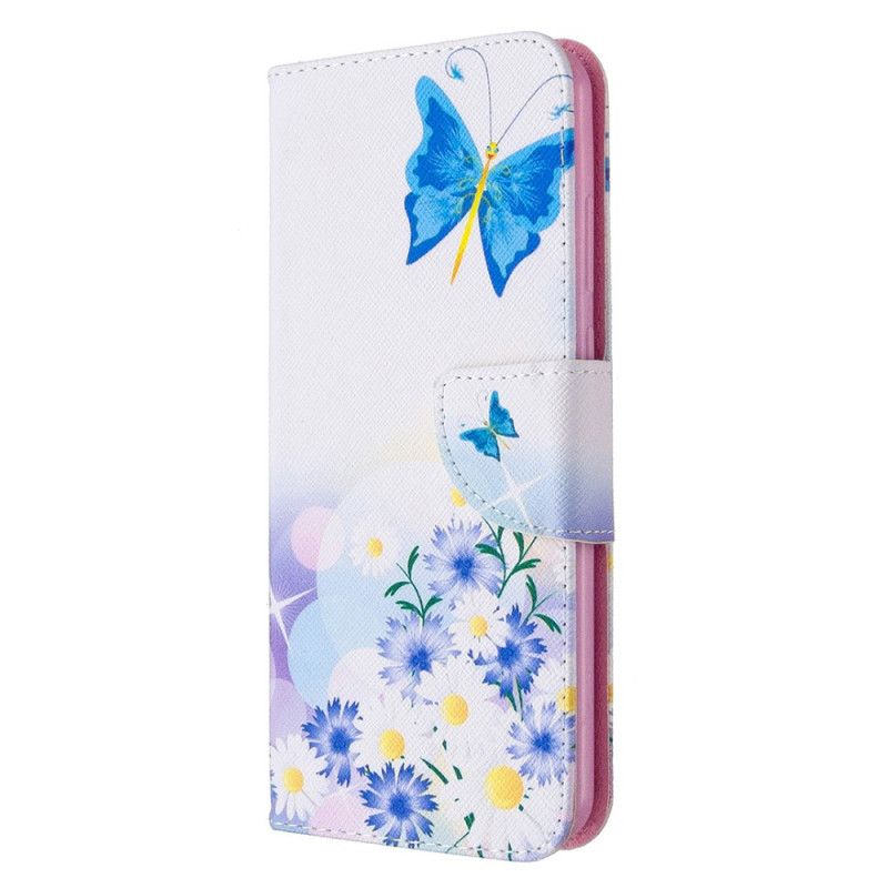 Flip Cover Huawei Y6p Magenta Malede Sommerfugle Og Blomster