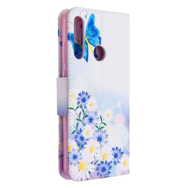 Flip Cover Huawei Y6p Magenta Malede Sommerfugle Og Blomster