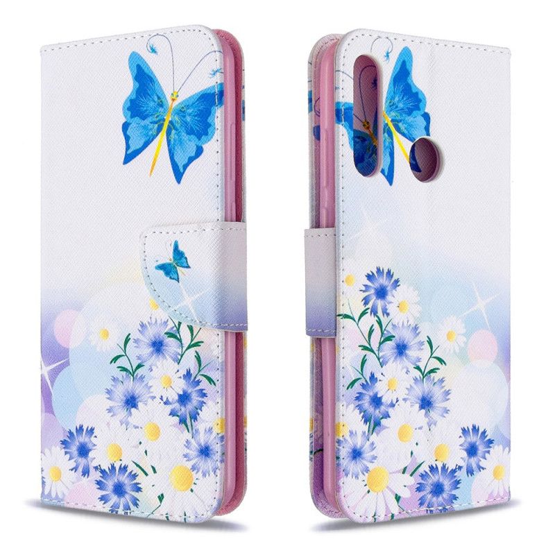 Flip Cover Huawei Y6p Magenta Malede Sommerfugle Og Blomster