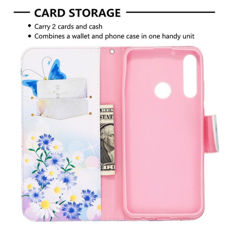 Flip Cover Huawei Y6p Magenta Malede Sommerfugle Og Blomster