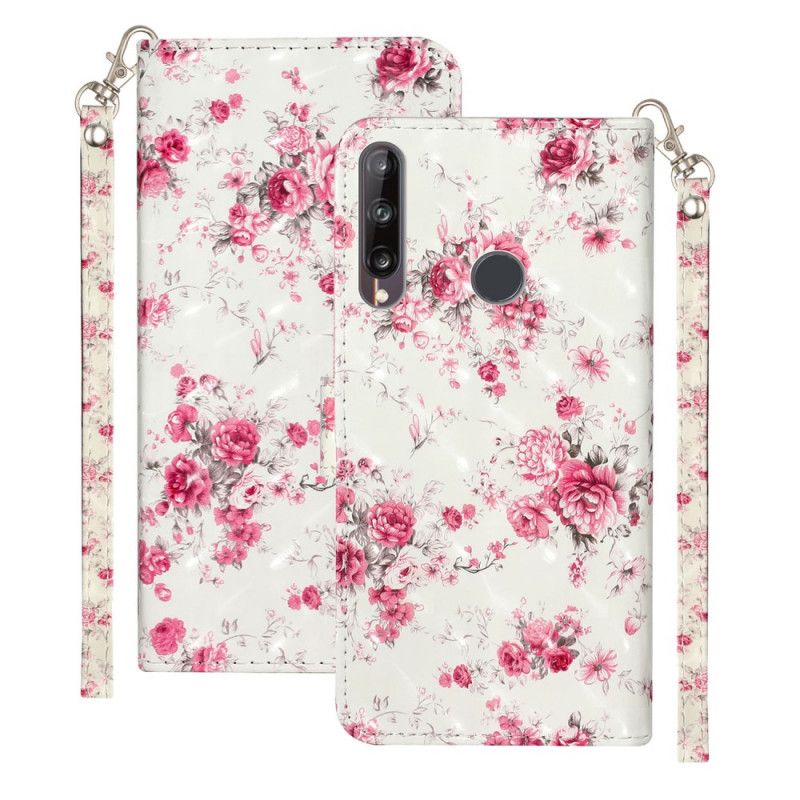 Flip Cover Huawei Y6p Mobilcover Blomster Lyse Pletter Med Rem