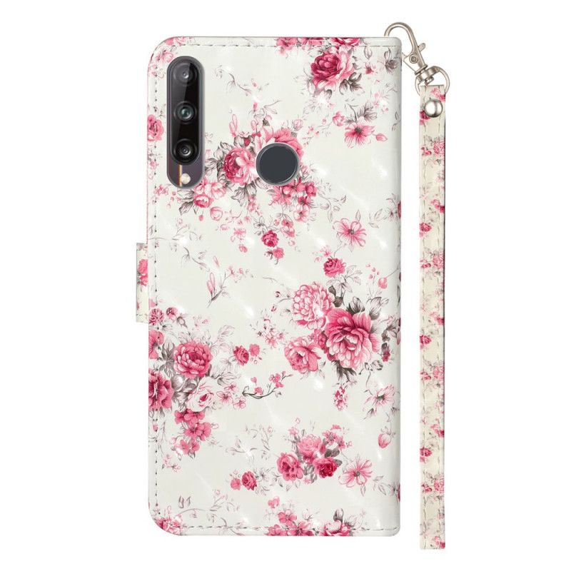 Flip Cover Huawei Y6p Mobilcover Blomster Lyse Pletter Med Rem