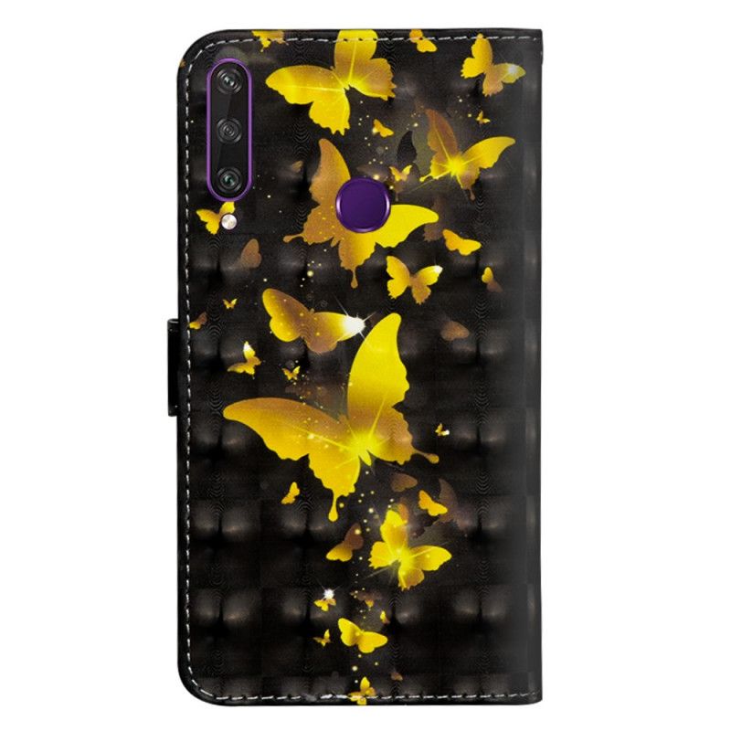 Flip Cover Læder for Huawei Y6p Gule Sommerfugle