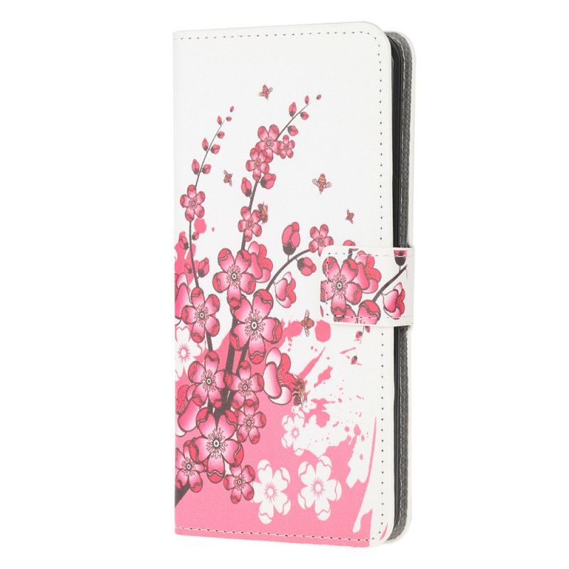 Flip Cover Læder Huawei Y6p Magenta Tropiske Blomster