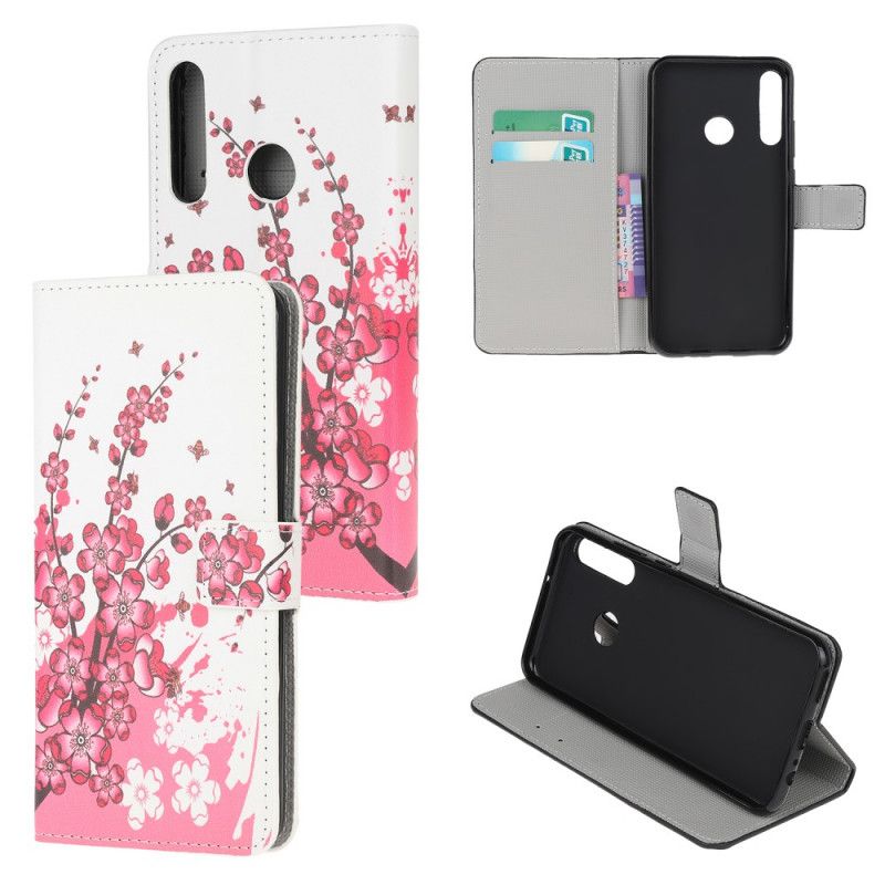 Flip Cover Læder Huawei Y6p Magenta Tropiske Blomster