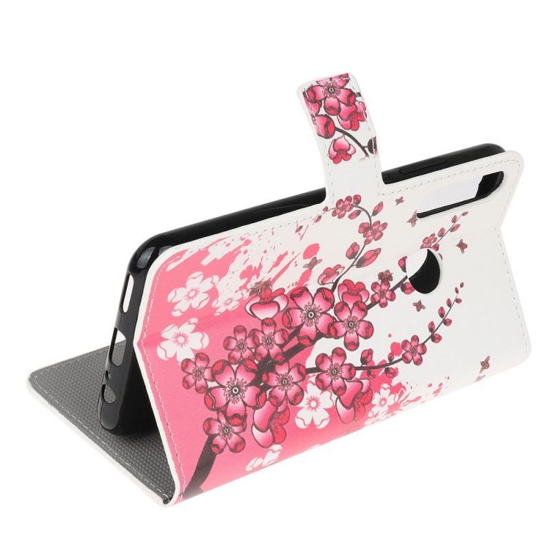 Flip Cover Læder Huawei Y6p Magenta Tropiske Blomster