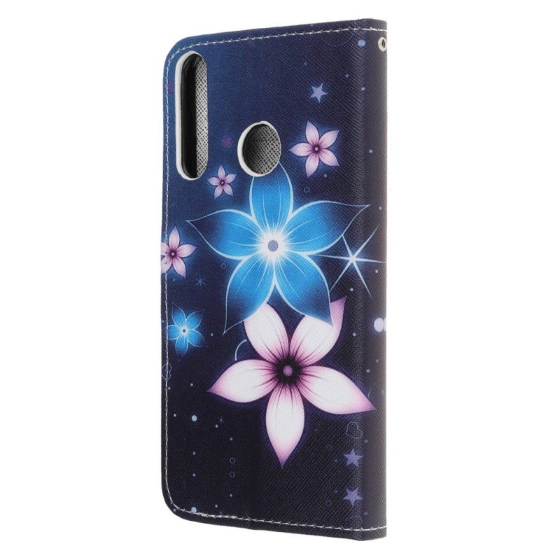 Flip Cover Læder Huawei Y6p Måneblomster Med Rem Beskyttelse