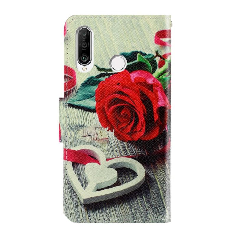 Flip Cover Læder Huawei Y6p Romantisk Rose Med Rem