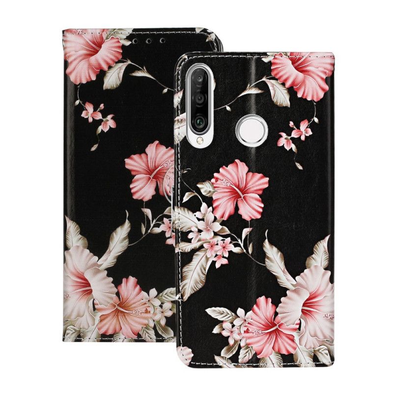 Læder Cover Huawei Y6p Sort Utallige Blomster