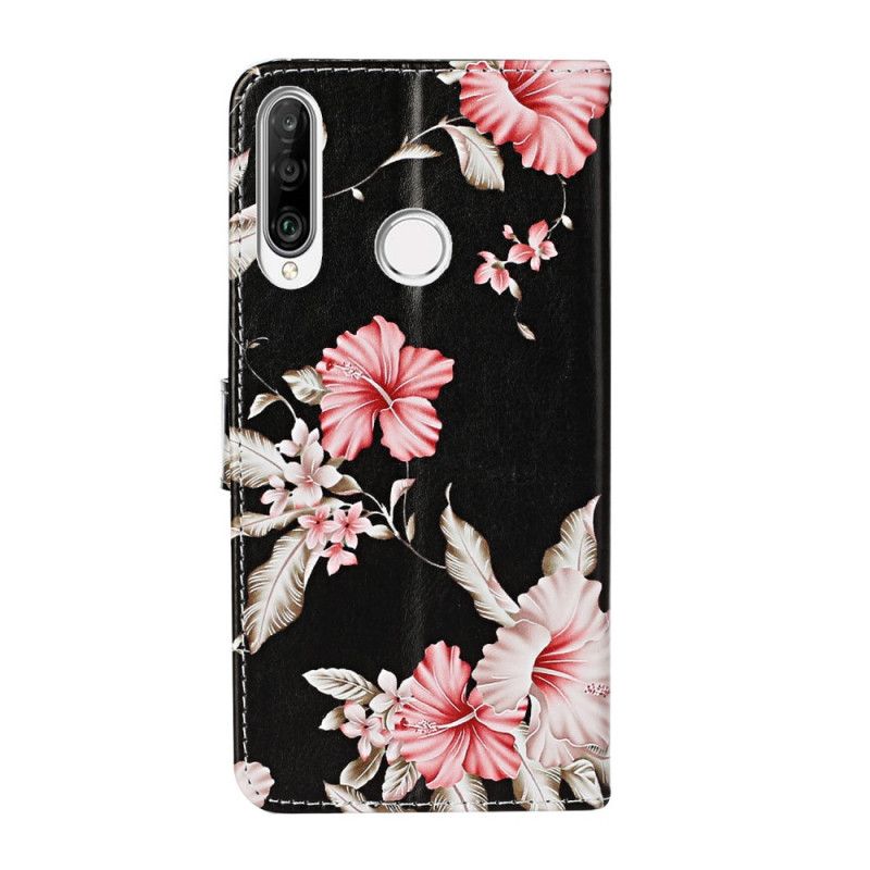 Læder Cover Huawei Y6p Sort Utallige Blomster