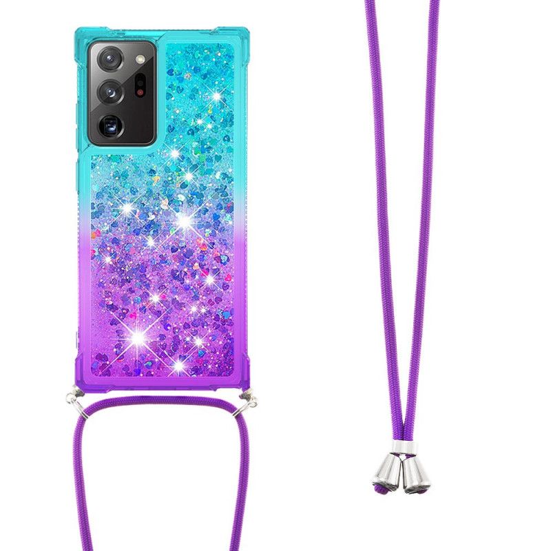 Cover Samsung Galaxy Note 20 Lyserød Silikone Glitter Og Ledning