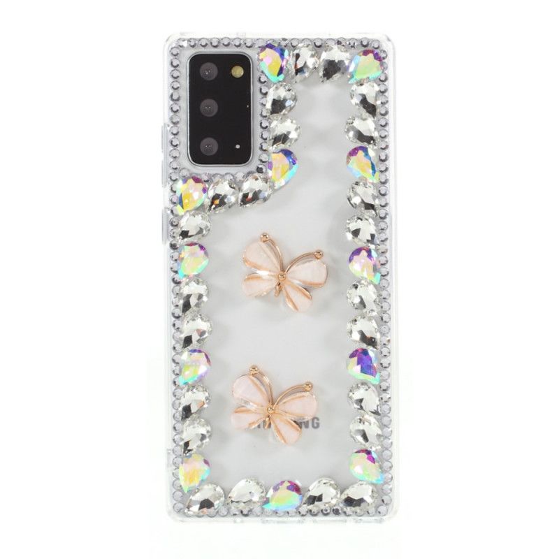 Cover Samsung Galaxy Note 20 Skitse Rhinestones Og Sommerfugle Beskyttelse