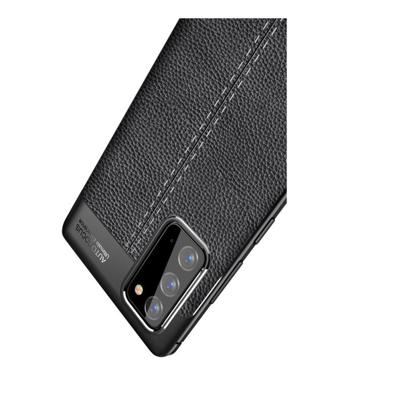 Cover Samsung Galaxy Note 20 Sort Dobbeltlinjeret Lychee-Lædereffekt