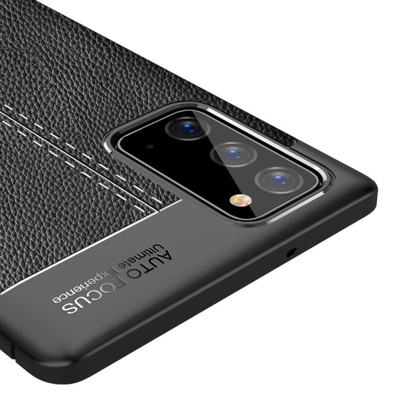 Cover Samsung Galaxy Note 20 Sort Dobbeltlinjeret Lychee-Lædereffekt