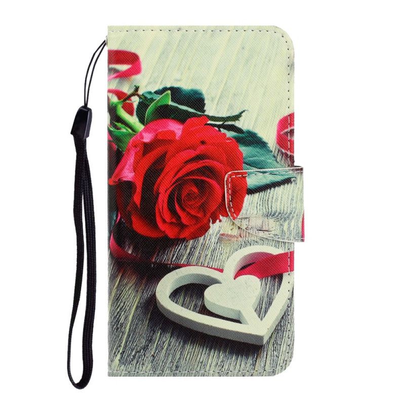 Flip Cover Læder for Samsung Galaxy Note 20 Romantisk Rose Med Rem