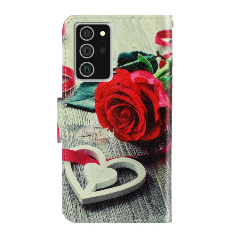 Flip Cover Læder for Samsung Galaxy Note 20 Romantisk Rose Med Rem