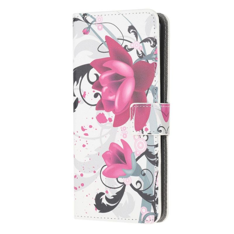 Flip Cover Læder Samsung Galaxy Note 20 Magenta Tropiske Blomster Original