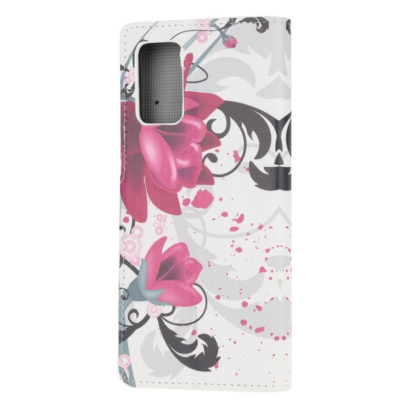 Flip Cover Læder Samsung Galaxy Note 20 Magenta Tropiske Blomster Original