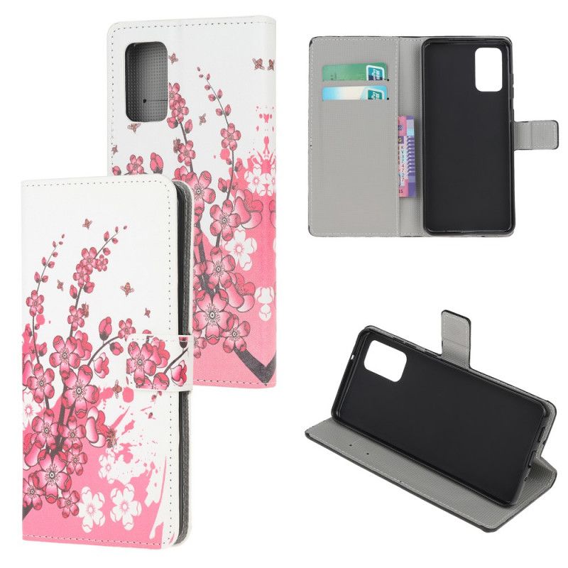 Flip Cover Læder Samsung Galaxy Note 20 Magenta Tropiske Blomster Original