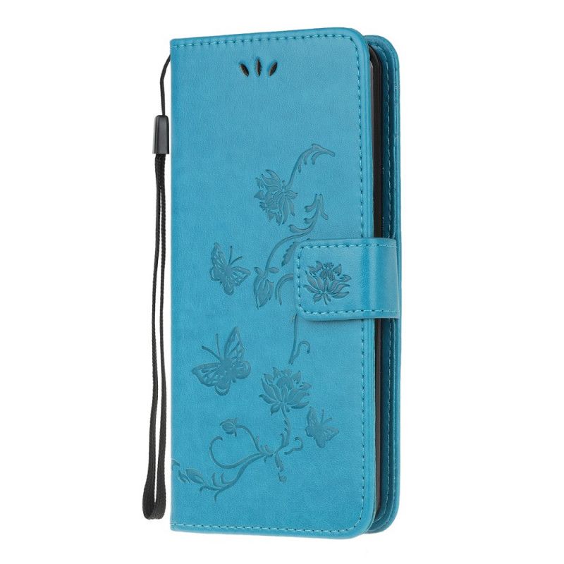 Flip Cover Læder Samsung Galaxy Note 20 Sort Sommerfugle Og Tanga Blomster