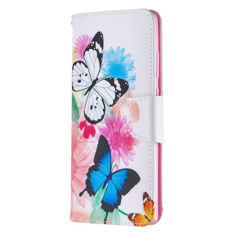 Flip Cover Samsung Galaxy Note 20 Magenta Malede Sommerfugle Og Blomster