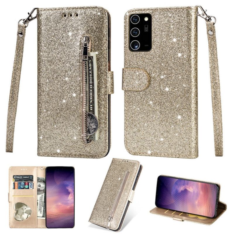 Flip Cover Samsung Galaxy Note 20 Sort Glitterpung