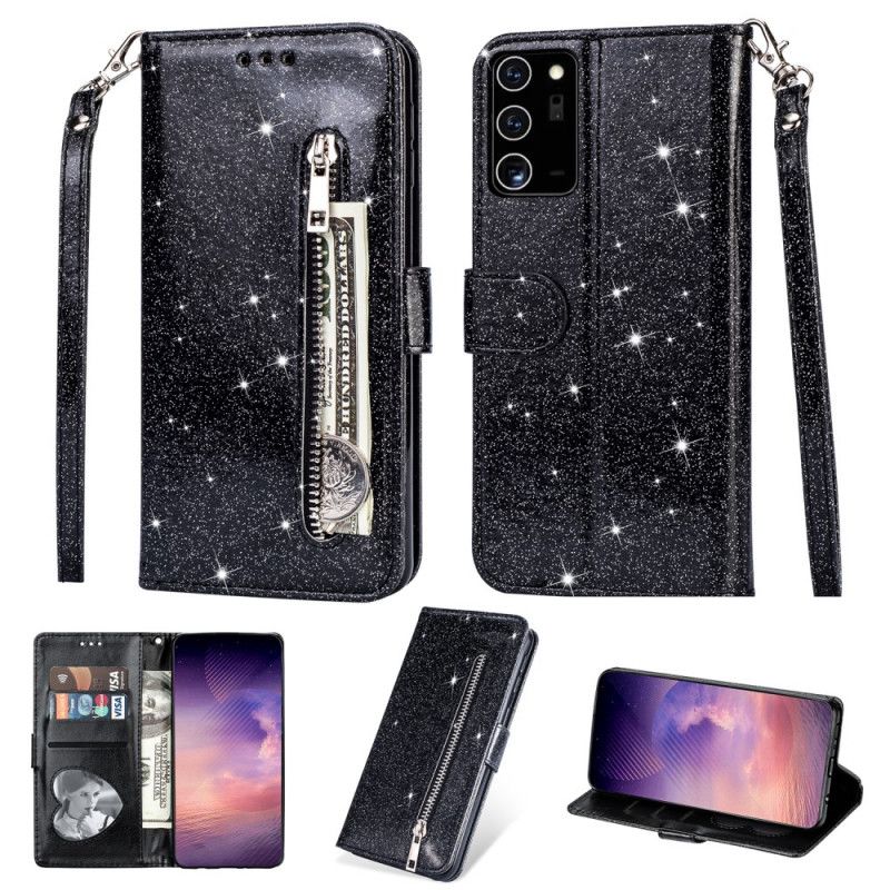 Flip Cover Samsung Galaxy Note 20 Sort Glitterpung