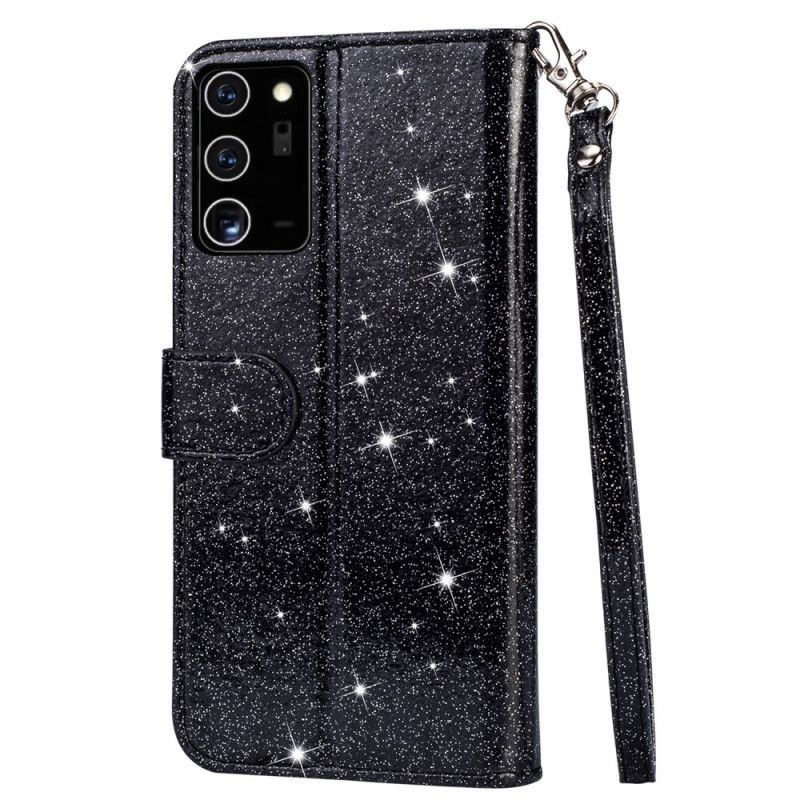 Flip Cover Samsung Galaxy Note 20 Sort Glitterpung