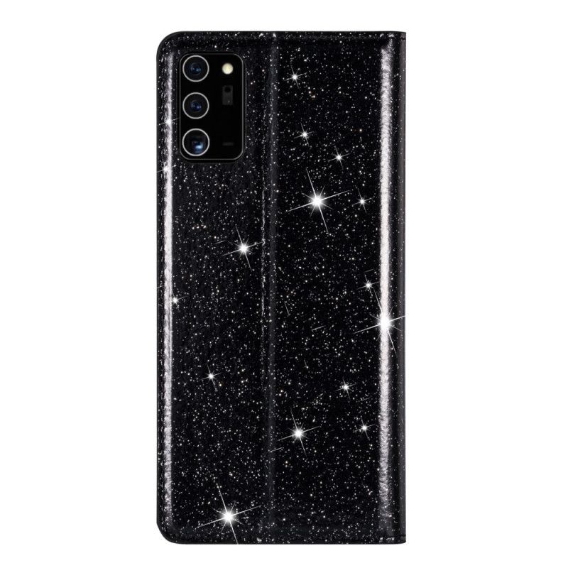 Læder Cover Samsung Galaxy Note 20 Sort Glitter Stil