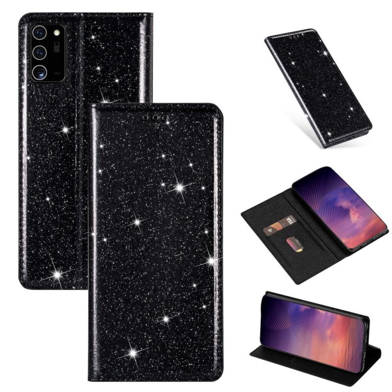 Læder Cover Samsung Galaxy Note 20 Sort Glitter Stil