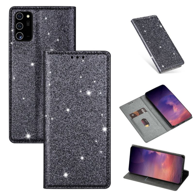 Læder Cover Samsung Galaxy Note 20 Sort Glitter Stil