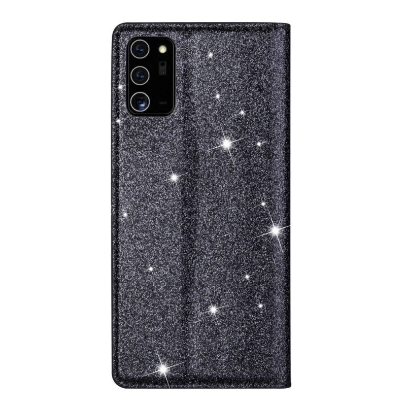 Læder Cover Samsung Galaxy Note 20 Sort Glitter Stil