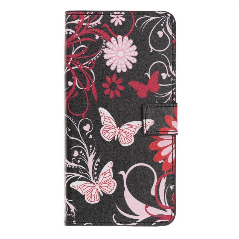 Flip Cover Huawei P Smart Z Sort Sommerfugle Og Blomster