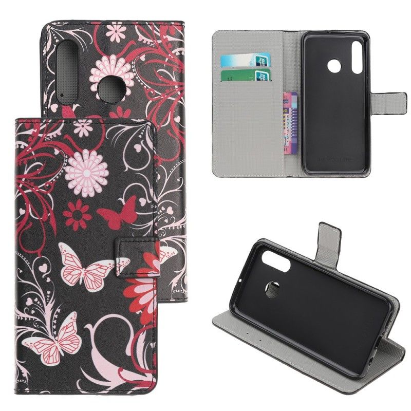 Flip Cover Huawei P Smart Z Sort Sommerfugle Og Blomster