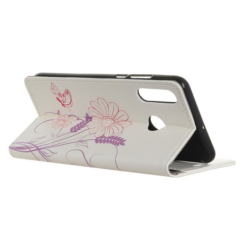 Flip Cover Læder for Huawei P Smart Z Tegning Af Sommerfugle Og Blomster