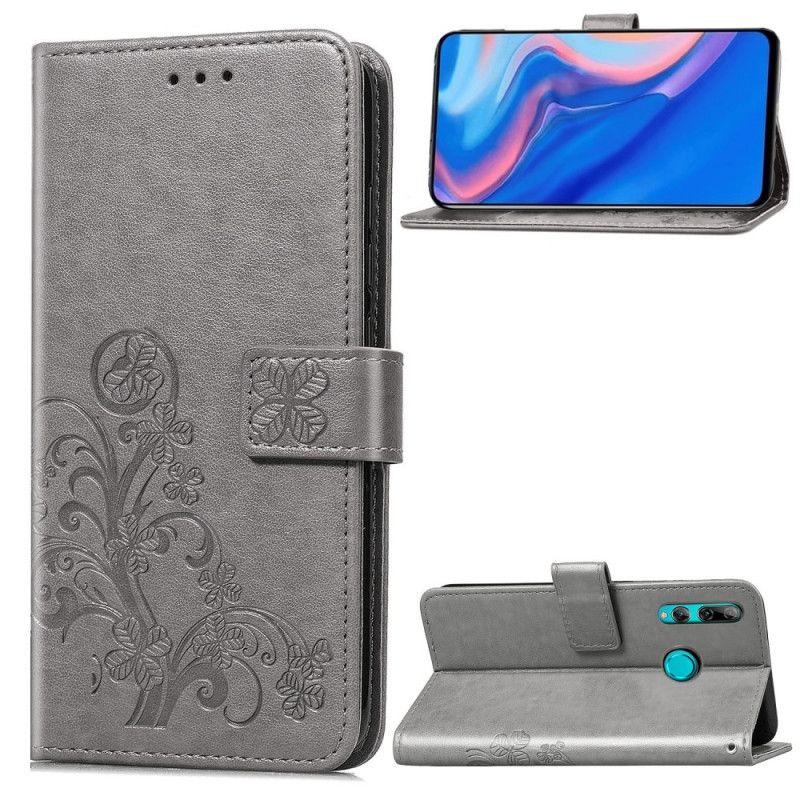 Flip Cover Læder Huawei P Smart Z Grå Hatprins Med Blomsterprint Original