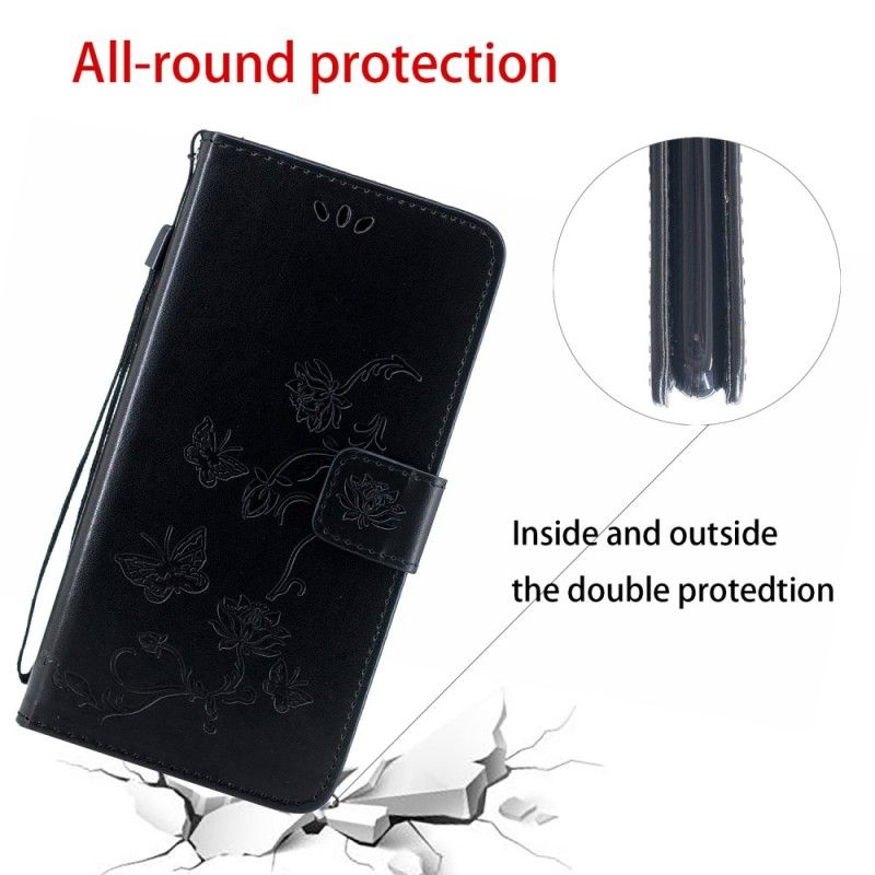 Flip Cover Læder Huawei P Smart Z Grå Sommerfugle Og Tanga Blomster Beskyttelse