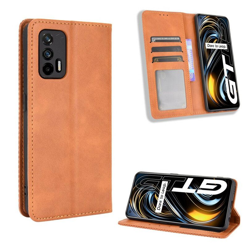 Læder Cover Realme Gt 5g Telefon Etui Stiliseret Vintage Lædereffekt