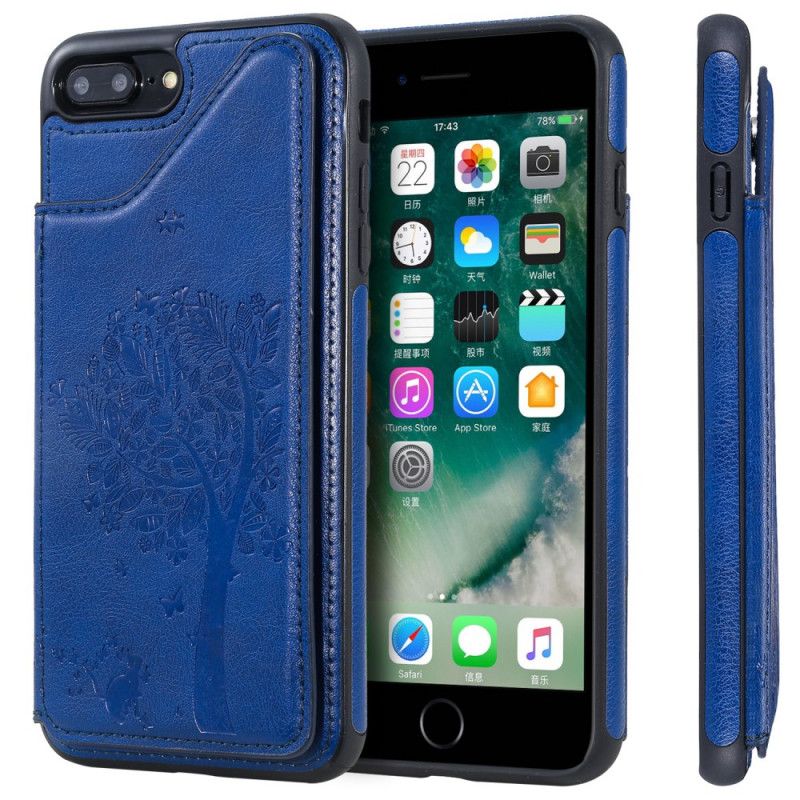 Cover iPhone 7 Plus / 8 Plus Rød Kortholder Med Katteprint Beskyttelse