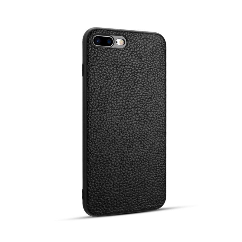 Cover iPhone 7 Plus / 8 Plus Sort Ægte Litchi Læder