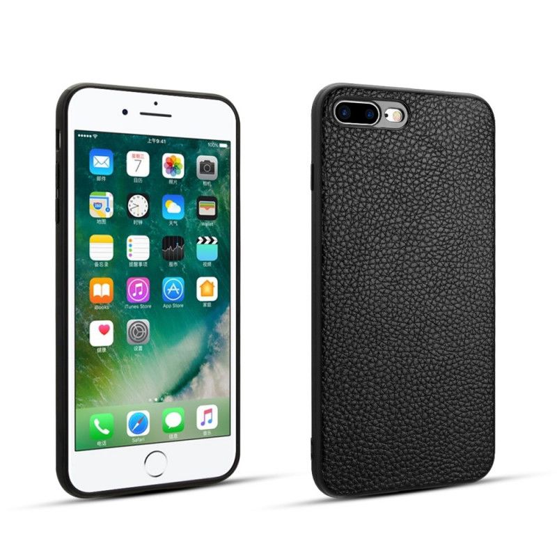 Cover iPhone 7 Plus / 8 Plus Sort Ægte Litchi Læder