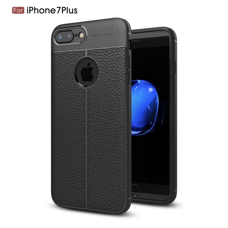 Cover iPhone 7 Plus / 8 Plus Sort Dobbelt Line Lychee Læder Effekt Original