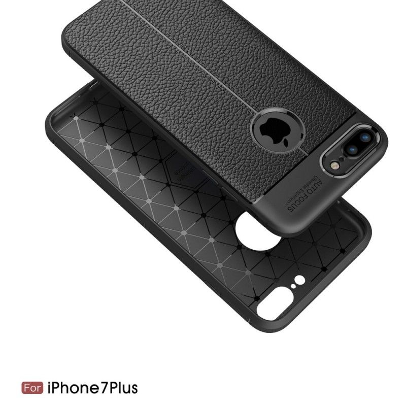 Cover iPhone 7 Plus / 8 Plus Sort Dobbelt Line Lychee Læder Effekt Original