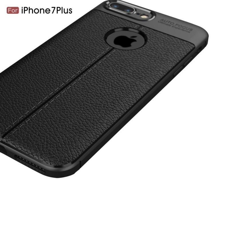 Cover iPhone 7 Plus / 8 Plus Sort Dobbelt Line Lychee Læder Effekt Original