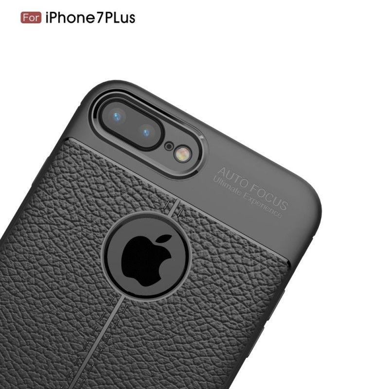 Cover iPhone 7 Plus / 8 Plus Sort Dobbelt Line Lychee Læder Effekt Original