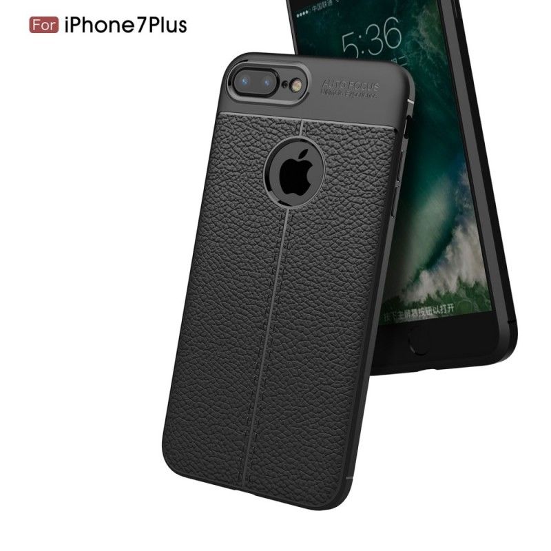 Cover iPhone 7 Plus / 8 Plus Sort Dobbelt Line Lychee Læder Effekt Original