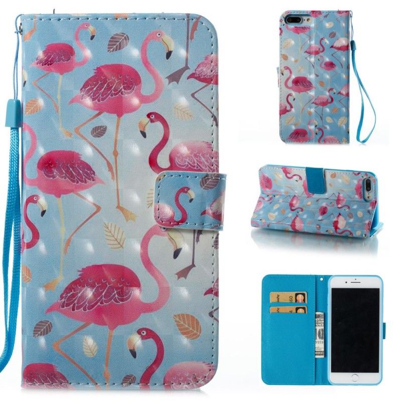 Flip Cover iPhone 7 Plus / 8 Plus Hvid Flere Flamingoer