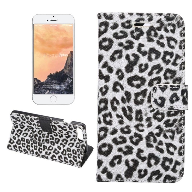 Flip Cover Læder iPhone 7 Plus / 8 Plus Hvid Leopard Original