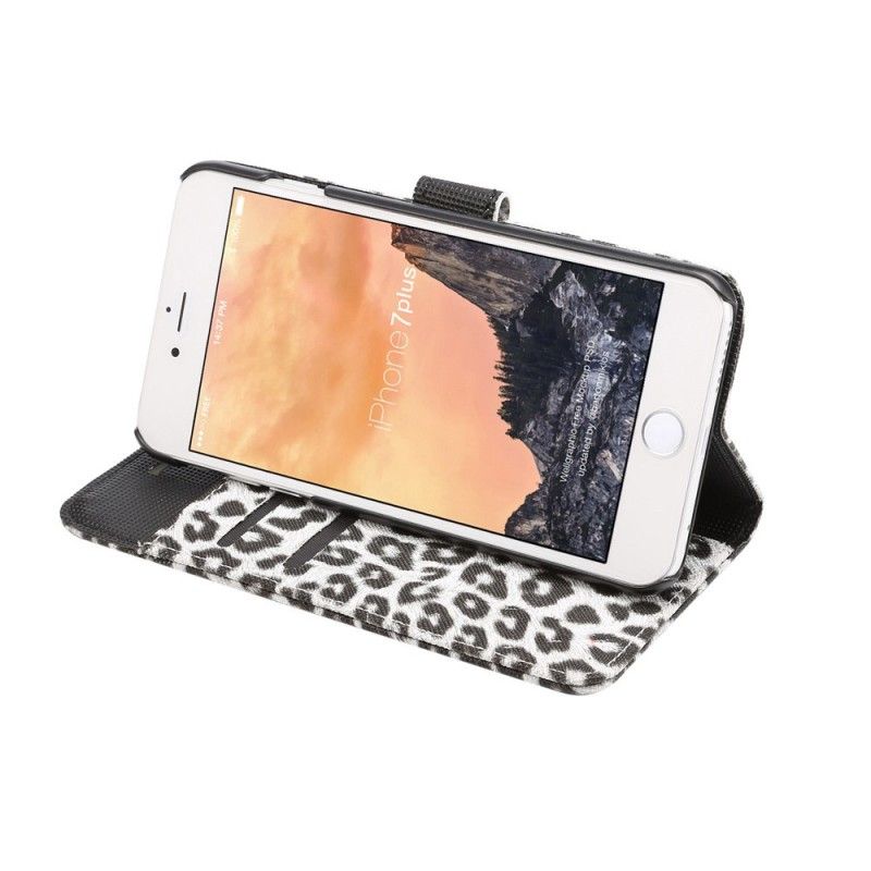 Flip Cover Læder iPhone 7 Plus / 8 Plus Hvid Leopard Original